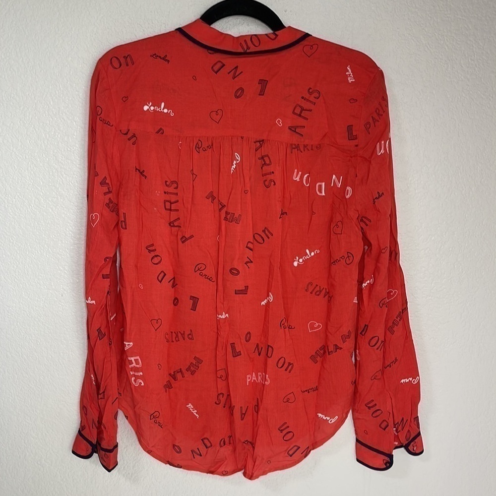 Anthropologie Maeve London Paris Print Button Down Long Sleeve Blouse Top Size 4 - Picture 3 of 10